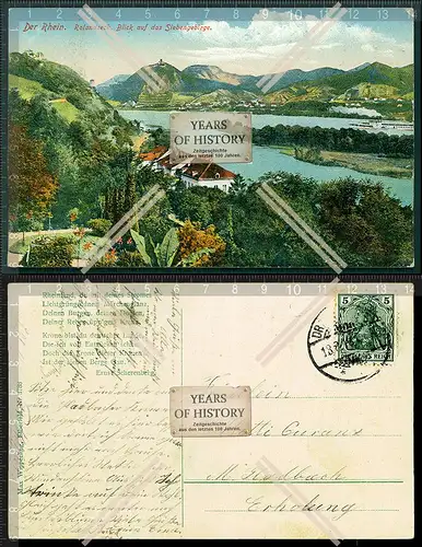 Orig. AK Rhein Rolandseck Remagen Blick Siebengebirge gel. 1908