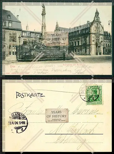 Orig. AK Trier Kornmarkt mit Rathaus gelaufen 1904