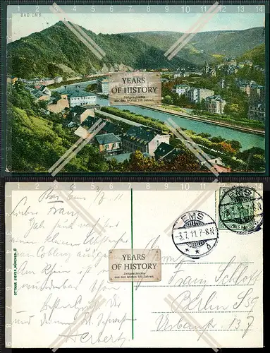 Orig. AK Bad Ems Rhein Lahn Panorama von der Stadt gel. 1911