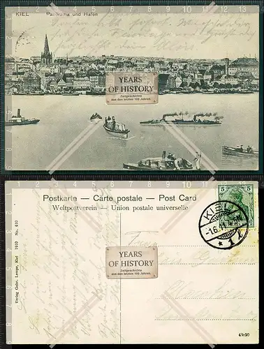 Orig. AK Kiel Panorama und Hafen Schiffe Dampfer gelaufen 1911