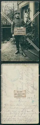 Foto AK Soldat 1. Weltkrieg Feldpost Rückseite Sütterlinschrift Info Beschrei