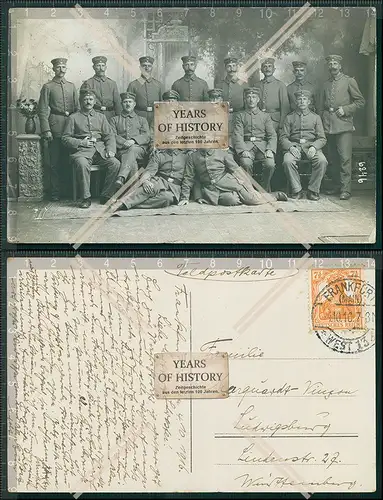 Foto AK Gruppe Soldaten Frankfurt am Main 1916 gelaufen