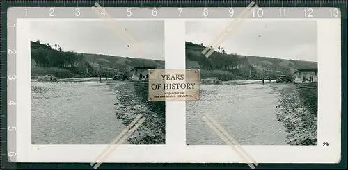 Stereo Foto  gesprengte Flussübergänge Fahrzeuge Flußfurten Polen 1939