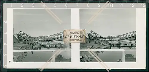 Stereo Foto  zerstörte Brücke über Bzura bei Sochaczew Polen 1939