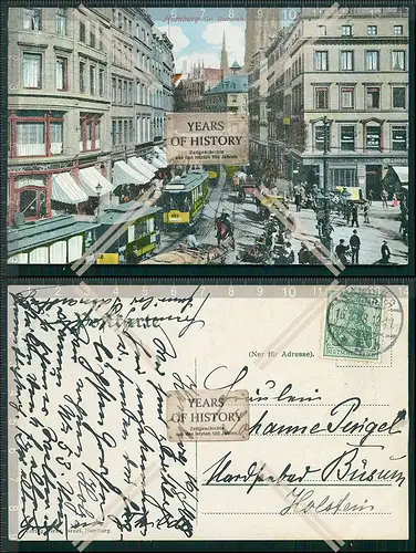 AK Hamburg Altstadt Großer Burstah Straßenbahn 1908 gelaufen