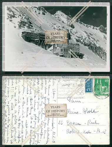 Foto AK Garmisch Partenkirchen Münchner Haus auf der Zugspitze Karte gelaufen 