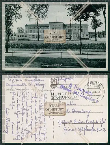 AK Elblag Elbing Westpreußen 1940 Feldpost gel. Bahnhof Vorplatz mit PKW Fahrz