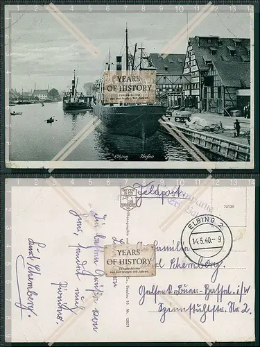 AK Elblag Elbing Westpreußen 1940 Feldpost gel. Hafen Schiffe