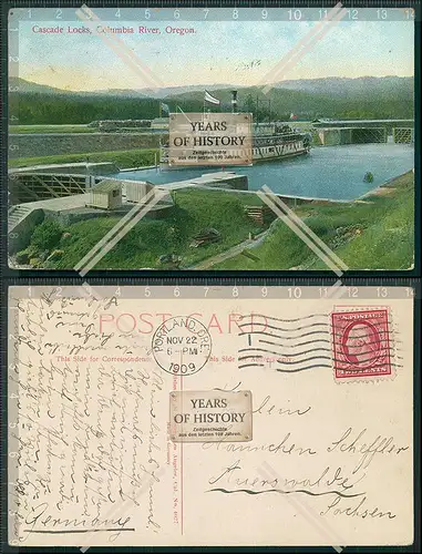 AK Columbia River Oregon USA Schleuse Dampfer Blick auf die Cascade Locks 1909 