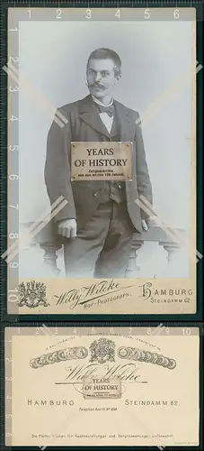 CDV Foto Junger Mann mit Schnurrbart Atelier Willy Wilcke Hamburg 1895