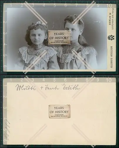 CDV Foto Mädchen Schwestern Querformat Atelier Globus Berlin 1895