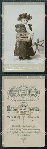 CDV Foto Kleines Mädchen Winterlandschaft mit Pelz Marienberg in Sachsen 1905