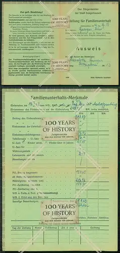 Orig. Ausweis Sangerhausen Abteilung für Familienunterhalt von 1942-47 J.