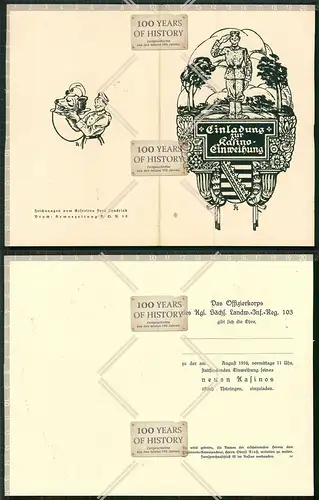 Orig. Klappkarte Einladung Kasino Einweihung des Kgl. Sächl. Landw.-Inf.Reg. 103