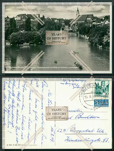 Foto AK Tübingen Neckar Ansicht Blick auf Schloss und Stiftskirche 1949 gelauf