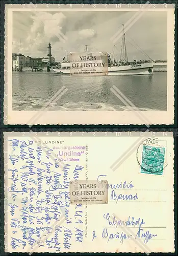 Foto AK Rostock Seefahrgastschiff Undine mit Stempel auf See Karte gelaufen