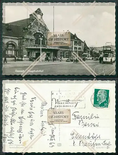 Foto AK Eisenach Hauptbahnhof Straßen Ansicht Vorplatz Straßenbahn