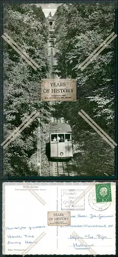 Foto AK Baden-Baden Drahtseilbahn mit Station Merkur Karte gelaufen