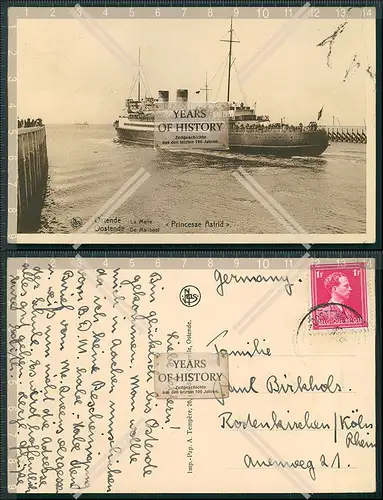 AK Ostende Malle Princesse Astrid Mailboat Dampfer Schiff 1921 gelaufen