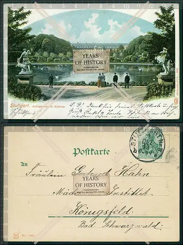 AK Stuttgart Lithographie Anlagensee mit Schloss 1913 gelaufen
