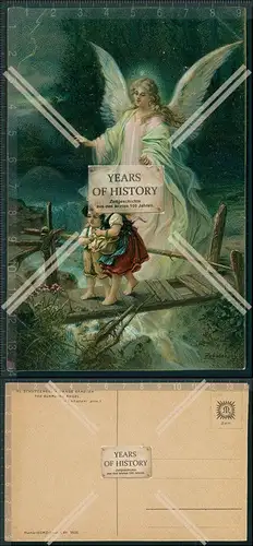  AK Lithographie um 1900 Schutzengel wacht über Kinder auf einem Steg