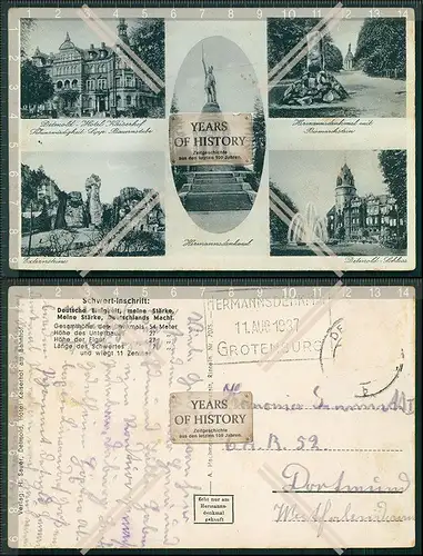 AK Detmold Lippe 1937 Stempel Hermannsdenkmal Grotenburg