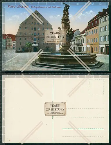 AK Zittau Neustadt in Sachsen Herkulesbrunnen und Stadtwaage 1911