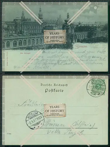 AK Dresden Mondscheinkarte der Zwinger 1897 gelaufen