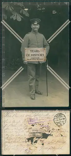 Foto AK  1. WK Soldat mit Degen 1915 Feldpost Wesel am Niederrhein gelaufen