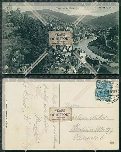 AK  Altena Westfalen Fluss sicht von der Egge 1921 gelaufen