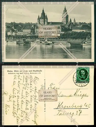 Orig. AK Mainz Rhein Raddampfer Schiff Boote Anleger 1936 gelaufen