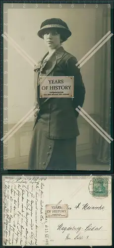 Foto AK junge Dame Portrait Hut mit Aufschrift Oldenburg 1914 Wuppertal Barmen 