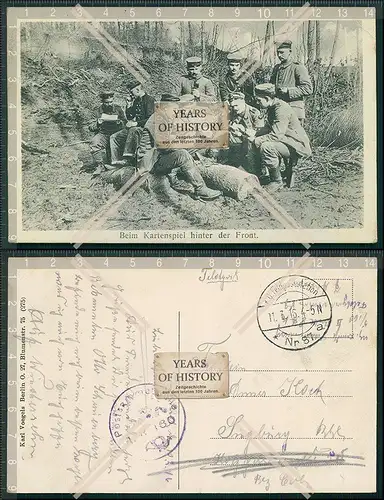 AK 1. WK Soldaten beim Kartenspiel hinter der Front 1916 Feldpost gelaufen