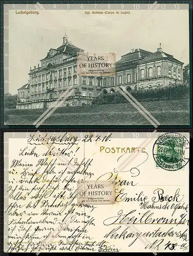 Orig. AK Ludwigsburg königliches Schloss 1910 gelaufen