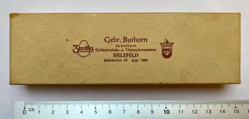 alte Schmuckschatulle Etuis Juwelier Goldschmied Burhorn Bielefeld 14,5x4,5x2 cm