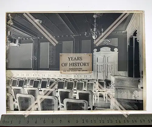 Orig. Glas Dia Negativ 1890-1910 Saal Synagoge Jüdische Schrift Namen 