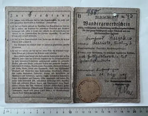 Aurich Wandergewerbeschein 1945 Bild Bergmann Zeche König Ludwig Recklinghausen