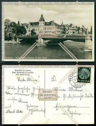 Foto AK Konstanz Bodensee Horst Wessel Brücke Seehotel 1935 gel.