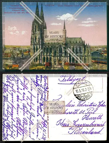 AK Köln Dom Südseite vom Rathausturm gesehen 1918 gelaufen