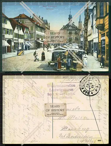 Orig. AK Bad Kissingen Marktplatz Wochenmarkt Geschäfte Straßenansicht 1917 m