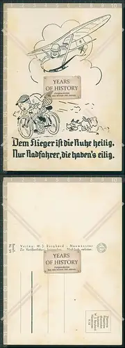 Feldpostkarte Segelflugzeug DLV Fahrrad 1943 Karikatur Karikatur Zeichnung Verl