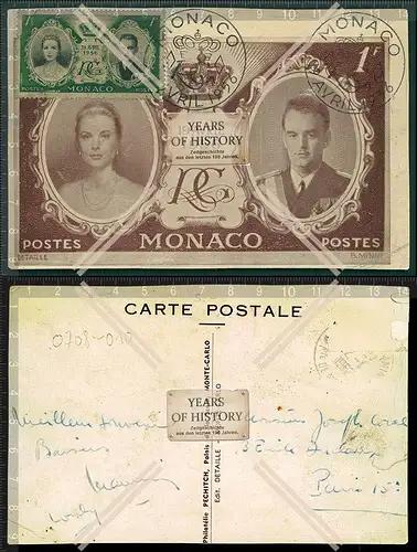 Orig. AK Monaco Grace Kelly Fürst Rainier Vorderseite mit Stempel Briefmarke