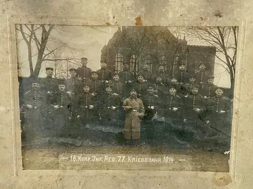 Foto Passepartout u. Rahmen Glas 35x30 cm 16. Komp. 1914 Infanterie-Regiment 77