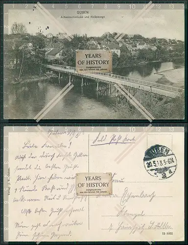 AK Guben Niederlausitz Neißeberge Achenbachbrücke 1915 Feldpost gelaufen 