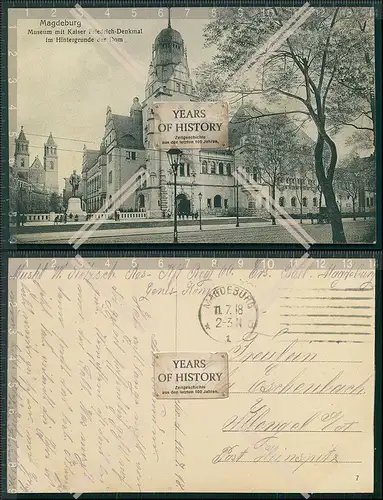 AK Magdeburg Museum Kaiser Friedrich Denkmal Dom Straßenansicht 1918 Feldpost 