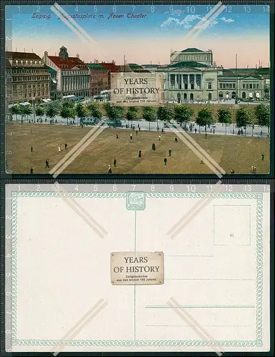 AK Leipzig Augustusplatz Theater Straßenbahn Kleinbahn 1911