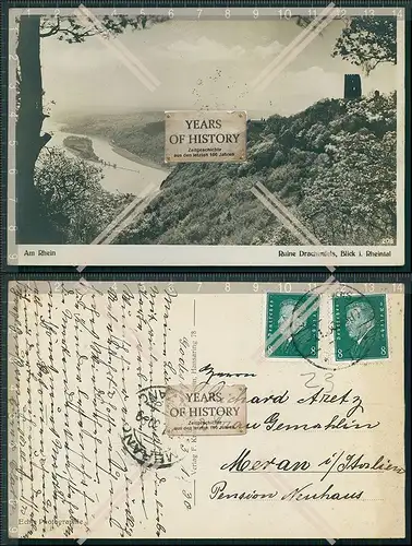 AK Drachenfels Godesberg Bonn am Rhein Blick ins Rheintal 1930 gelaufen