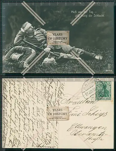 AK Soldat mit Karabiner Pickelhaube eiserne Kreuz 1915 Aalen gelaufen Württemb