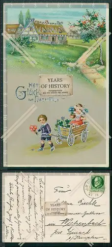 AK Kinder mit Bollerwagen Silber Prägekarte Namenstag 1919 gelaufen