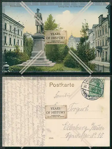 AK Reichenbach im Vogtland Solbrigsplatz mit Moltkedenkmal 1915 gelaufen